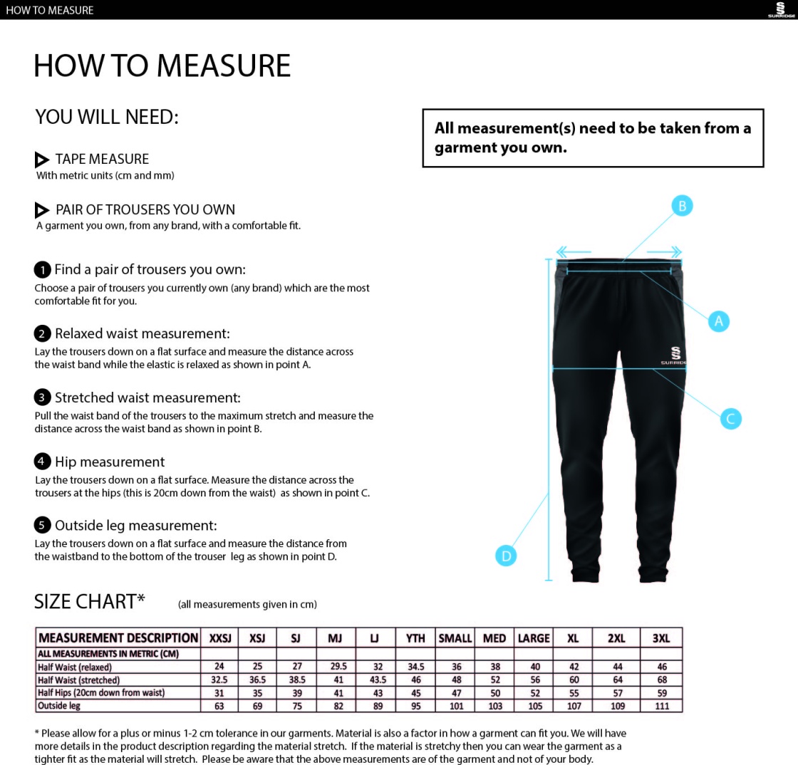 Coloured Playing Trousers - Size Guide